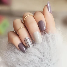 Fashion 24PCS/set lattice style finished False nails,Small round head Middle-long size full nail tips Patch lady art tool bride