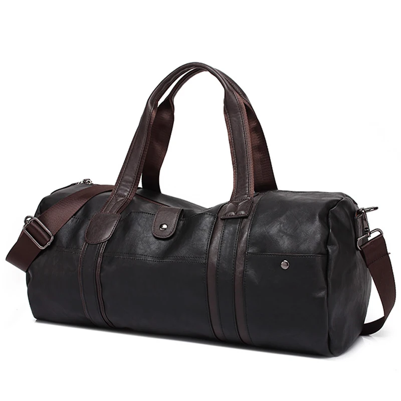 Hot Men's Large Capacity PU Leather Sports Bag Gym Bag Fitness Sport Bags Travel Shoulder Handbag Male Bag Black Brown