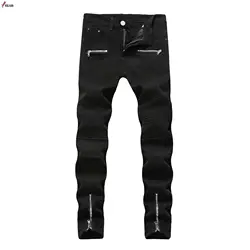 Новый Для Мужчин's Джинсы для женщин Черные, белые, красные Высокая растянуть рваные джинсовые штаны хлопок удобные джинсовые Мотобрюки