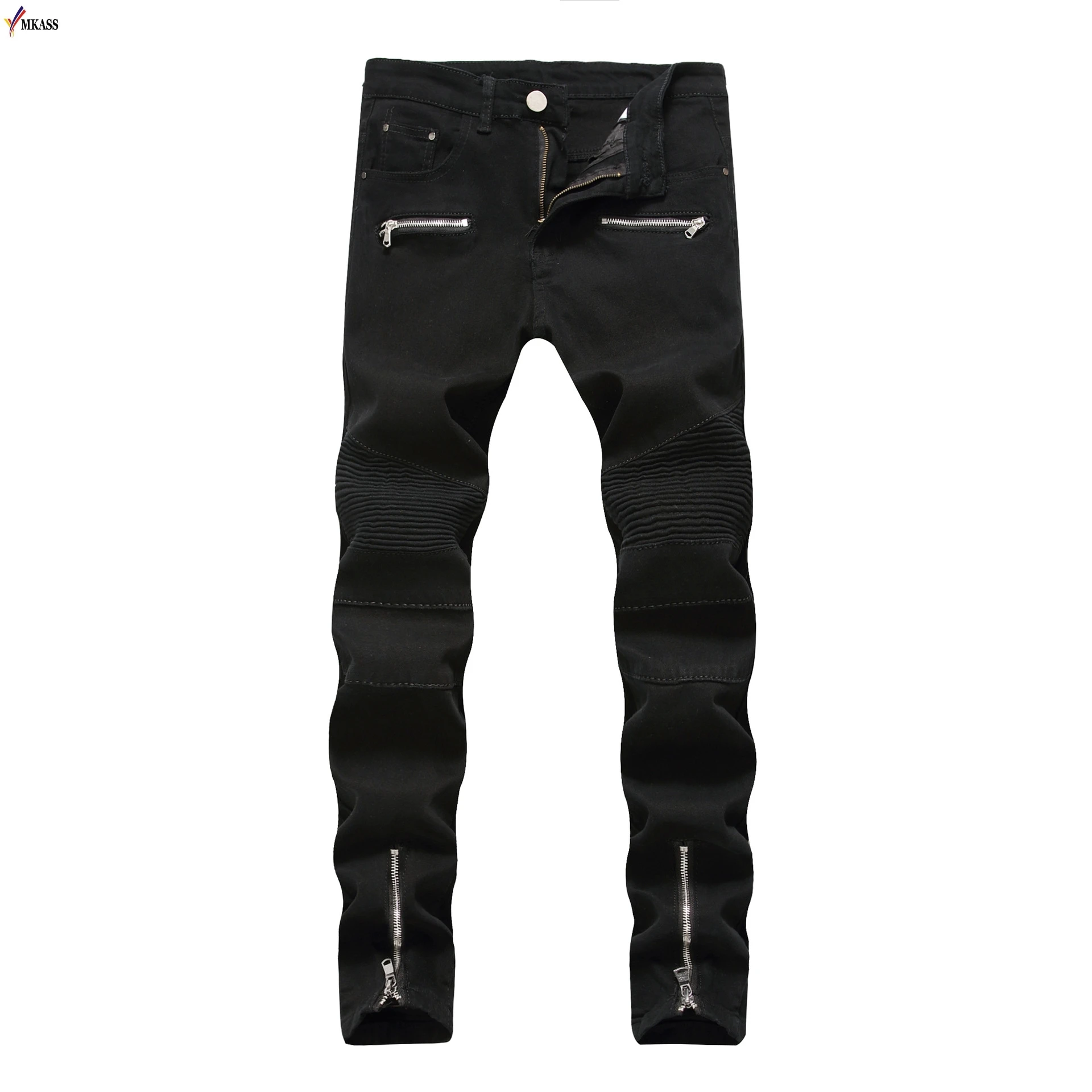 New Men's Jeans Black White Red High Stretch Ripped Denim Pants Cotton