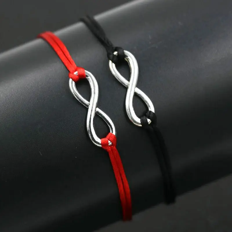 

2pcs/set New Design Digital 8 Infinity Silver Color Lucky Bracelet Thin Red Rope Thread String Bracelets For Men Women Love Gift