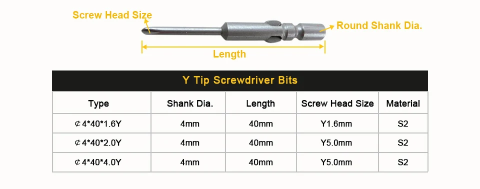 STLRENDA 10 шт. набор магнитных отверток y-наконечник трехкрыловая головка бит 1,6/2,0/Y Круглый хвостовик 4x40 мм S2 сталь для электроинструментов