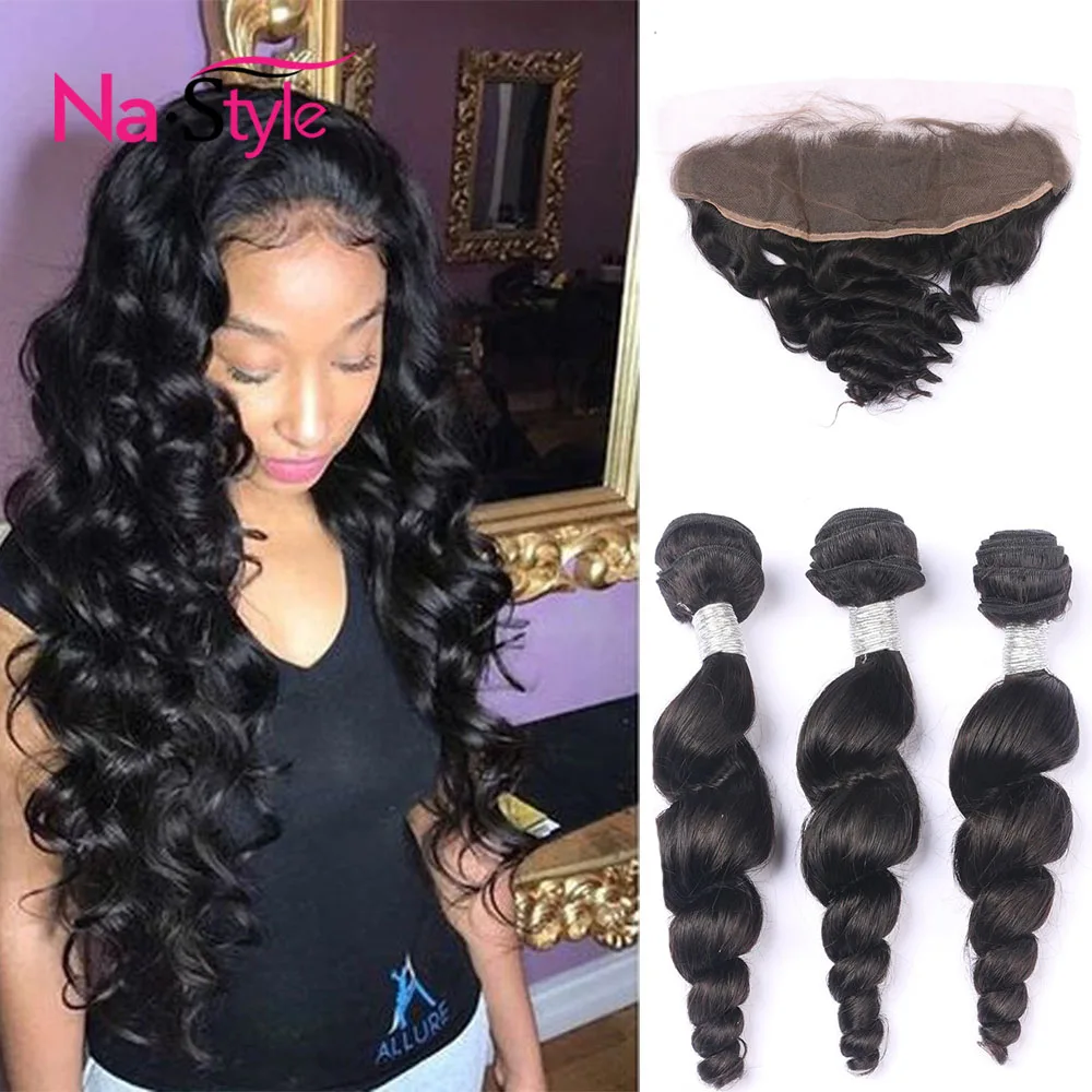 

Loose Wave Bundles With Frontal Lace Closure Wig Loose Wave Bundles And 13*6 Lace Frontal Natural Hair Color Indian Virgin Hair