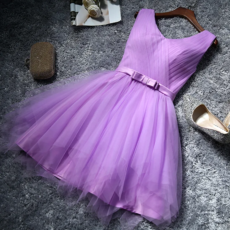 

FOLOBE 4 styles Girls Vestidos Lavender Summer Dresses Elegant Vintage Pleated A-line Evening Party Dress Formal Dress