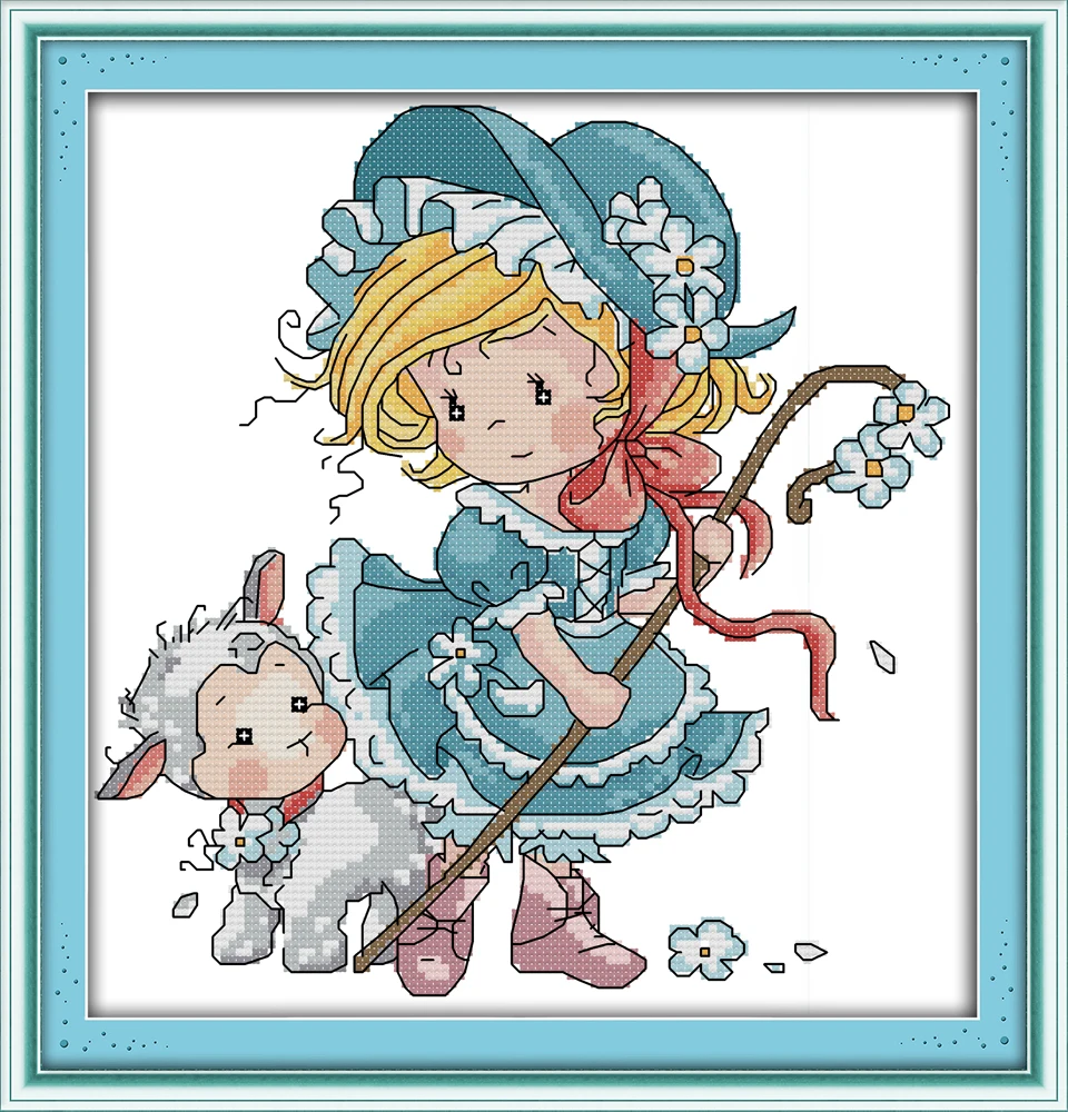 

Shepherdess cross stitch kit aida 14ct 11ct count printed canvas stitches embroidery DIY handmade needlework