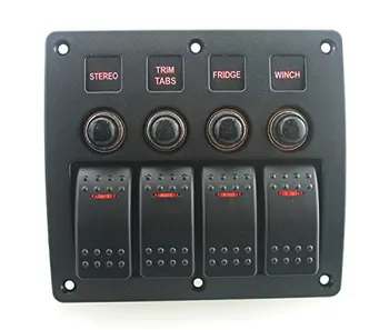 

IZTOSS red led DC12/24V 4 Gang on-off rocker switch curved panel and circuit breaker with label stickers for boat marine
