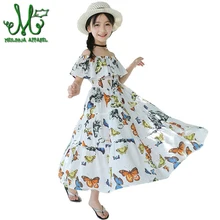 Летние Детские платья для девочек 6, 10, 12, 14 лет, богемное белое хлопковое длинное платье с цветочным принтом и оборками для девочек, детская одежда