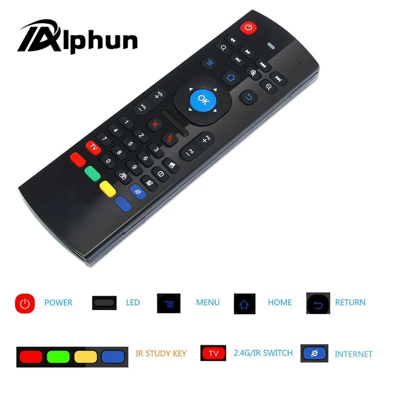 

Alphun MX3 Portable 2.4G Wireless Air Mouse Remote Control Keyboard Controller for Smart TV Android TV box mini PC HTPC black