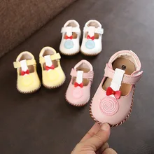 Весенне-Осенняя обувь для маленьких девочек; обувь принцессы; детская обувь с Т-образным ремешком; туфли на плоской подошве с бантом для маленьких девочек 0-2 лет; TCH008