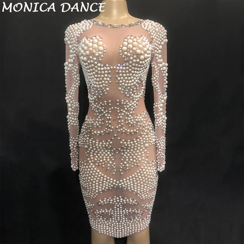 

Sparkly Crystals Perspective Mesh Dress Women's Evening Party Wear Luxurious Dress Prom Birthday Celebrate Female Singer Dresses