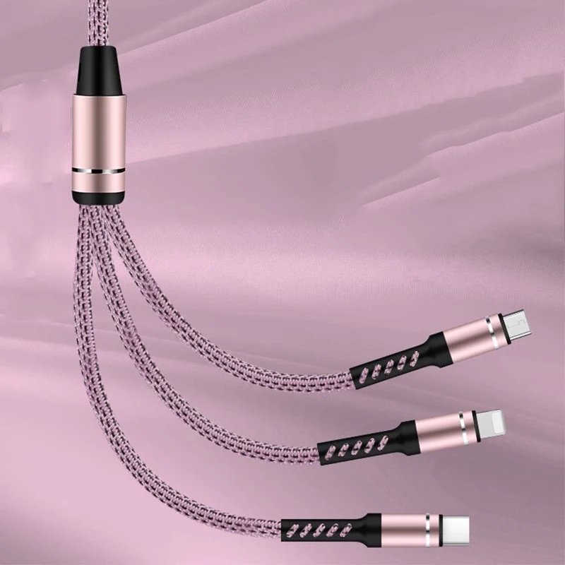 

U&RO Three In One Phone Cables For The For Iphone6 7 8 Plus Android For S9 S10 Type C For Huawei P20lite Nylon Woven Cable
