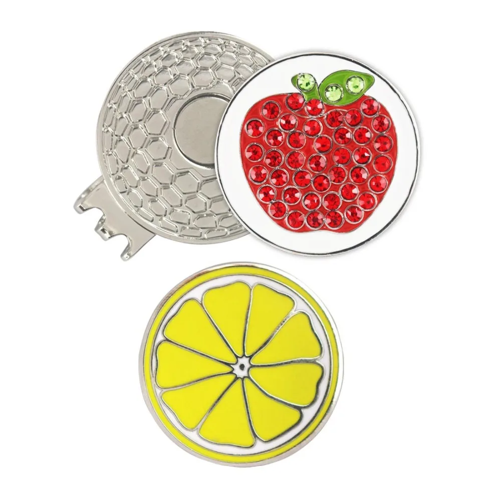 Rhinestone Apple Golf Ball Marker with Hat Clip or Cap Clip With Blister Packingin