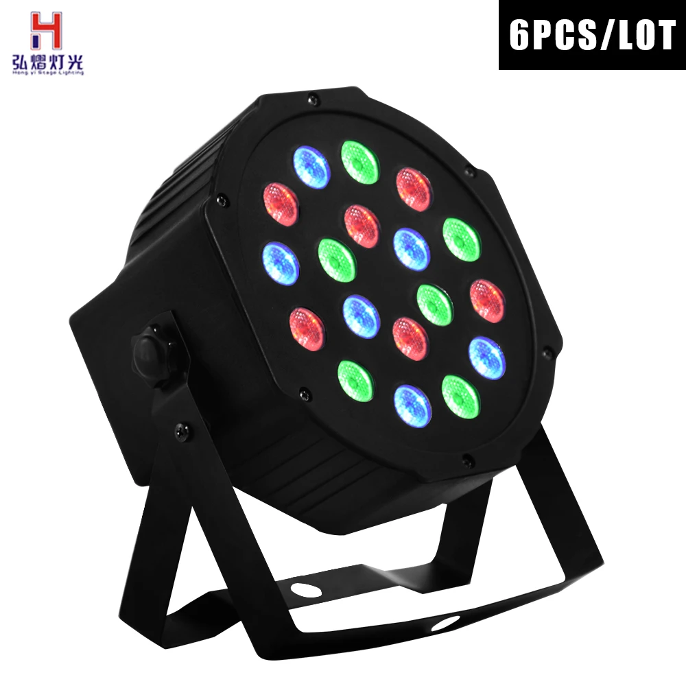 

LED Par 18x3W wash light RGB mix colour strobe light DMX Controller Led Flat Par DJ stage light equipment(6pcs/lot)