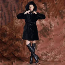 2016 new long natural women mink fur coat with hoody female real mink jacket big size winter warm slim fashion outwear overcoat