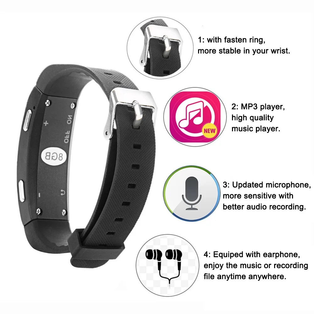 GEVO 8G Digital Voice Recorder Wristband MP3 Music Player Voice Activated Recorder Wearable Technology For Class Sports Lectures GEVO 8G Digital Voice Recorder Wristband MP3 Music Player Voice Activated Recorder Wearable Technology For Class Sports Lectures