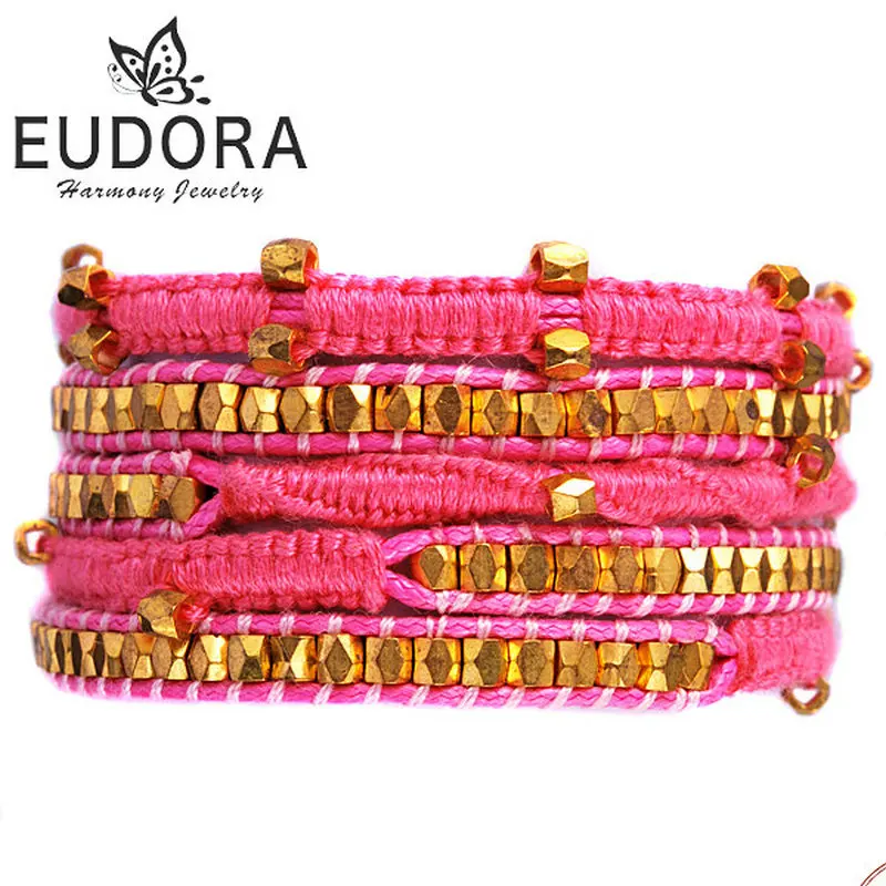 EUDORA Fashion jewelry Gold Beaded Bracelets multilayer Charm bracelet