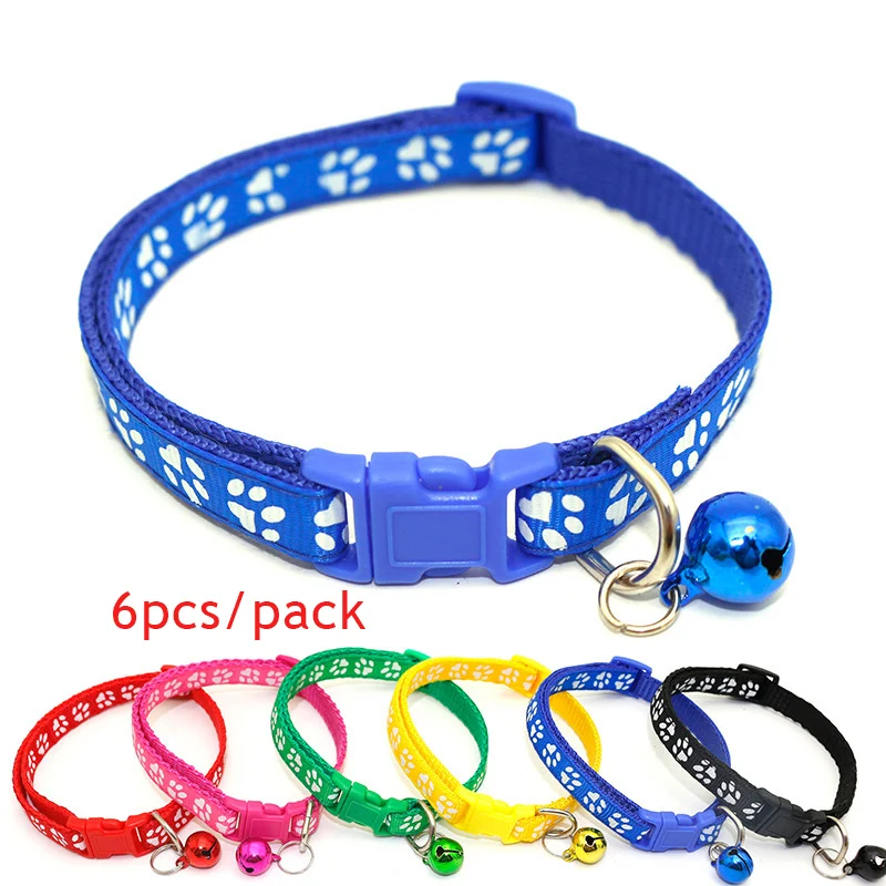 

6PCS Pet Collar Breakaway Adjustable Kitten Pet Cat Collar with Bell Quick Release Safety Buckle Cat Kitten Collars Dropshipping