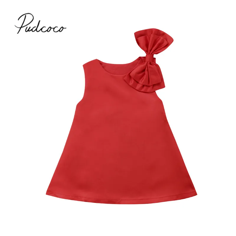 2018 Brand New Summer Princess Fashion Toddler Baby Girls Dress Sleeveless Shoulder Bow Red Knee-Length Sundress 1-6Y | Детская одежда
