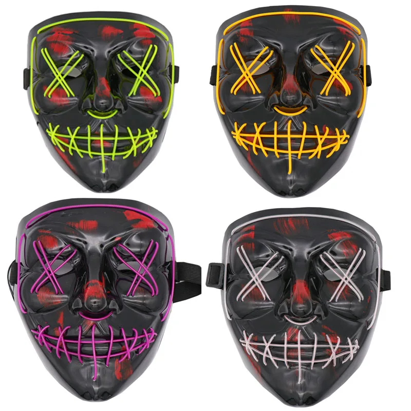 

Colorful EL Wire Halloween Terrified Mask Flashing LED Neon light Mask For Wedding Masquerade Birthday Party Decoration