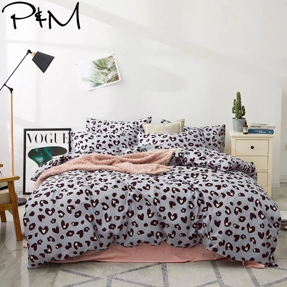 2019 Papa Mima Ins Grey Leopard Print Bedding Set Duvet Cover Set