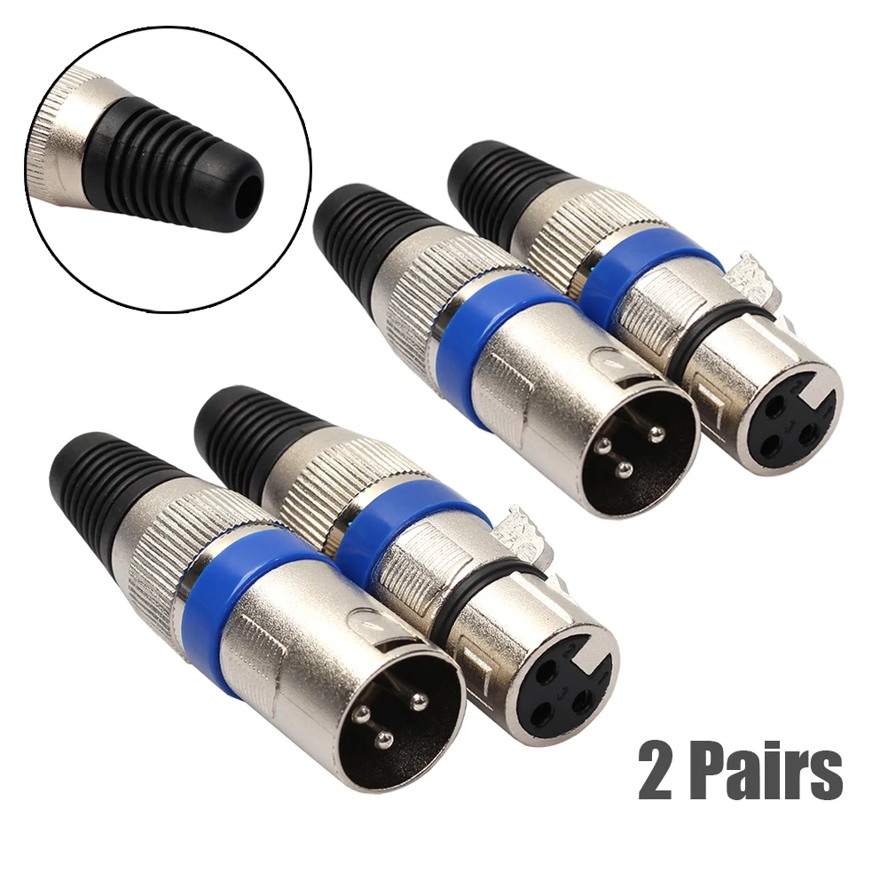 2 Pairs XLR 3 Pin Female MIC Jack Plug Audio Microphone Cable Connector