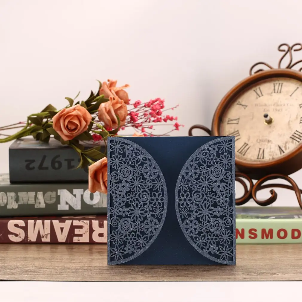  Foldable Invitation Card Cover Exquisite Hollow Out Bride Groom Printing Cover for Wedding Party Us - 33018423875