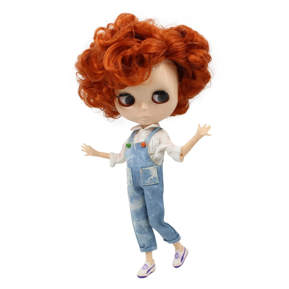 

Blyth Nude Doll MALE BOY JOINT body short curly brown Hair side parting no makeup white skin Suitable For DIY No.90BL1207