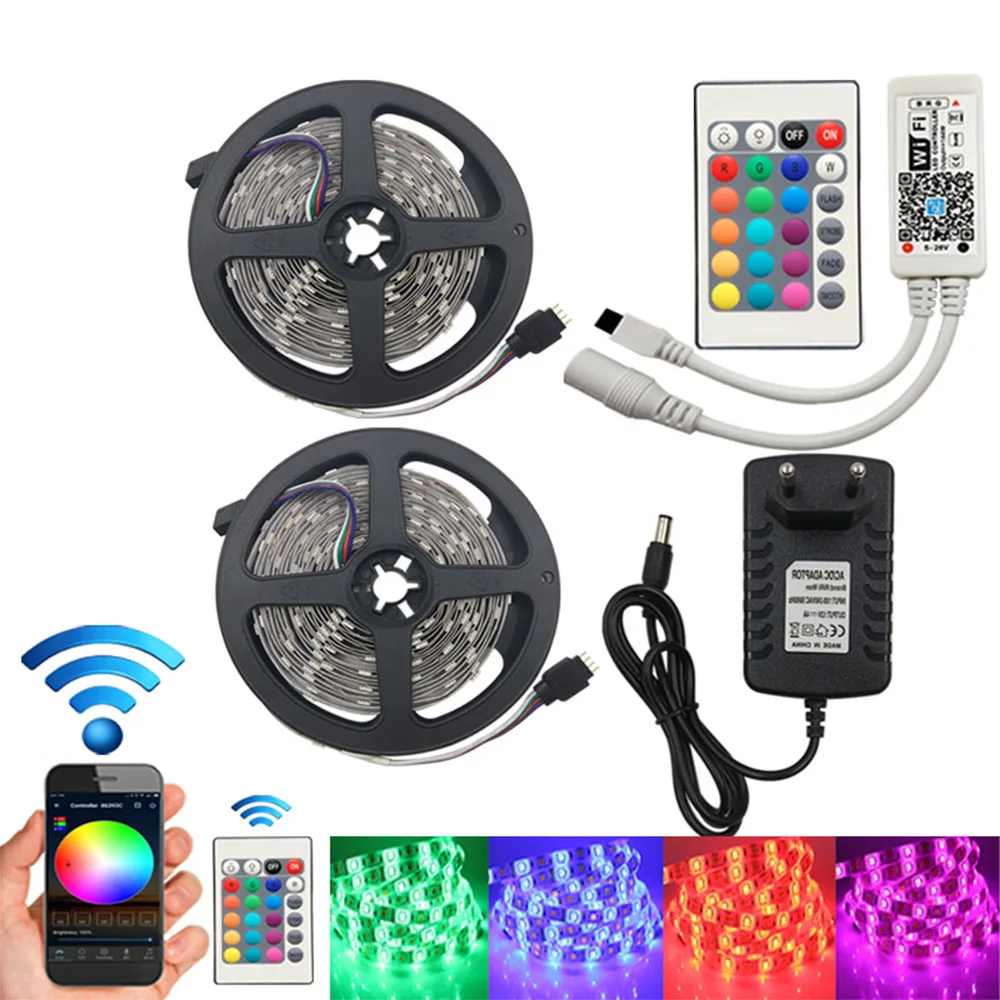 Светодиодная лента Necen 2x5 м WIFI 600LED s RGB 5050 с мини Wi-Fi контроллером и светодиодным