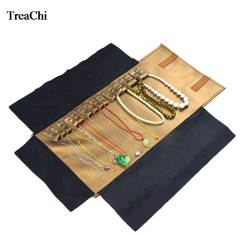 New Foldable Brown Pendant Roll Bag 16Pcs Bead Chain Organizer Display