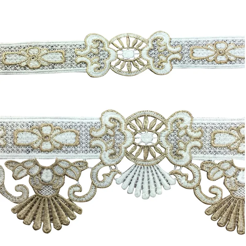 

Lychee Life Royal Gold French Lace Trim Embroidered Floral Lace Ribbon DIY Sewing Material Bridal Lace for Wedding Dress