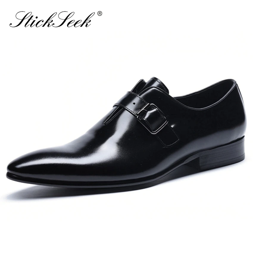 

Italian Style Genuine Leather Formal Dress Man Monk Strap Shoes Pointed Toe Handmade Men's Wedding Party Footwear For Male SG117