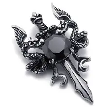 Jewelry Stainless Steel Zirconia Gothic Dragon Dagger Sword Men’s pendant with 55cm Chain, necklace, black silver