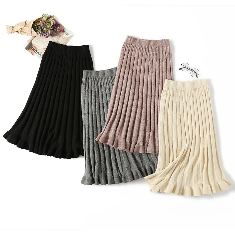 Новая женская плиссированная юбка высокая талия модные элегантные миди-юбки осень зима трикотажная высокое качество Jupe Femme