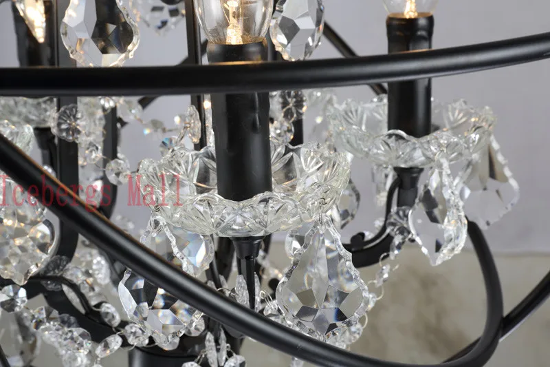 Nordic Iron Chain Cage Crystal Pendant Lights American RH Industrial Lamp Vintage Home Decor Hanging Light For Living Room7