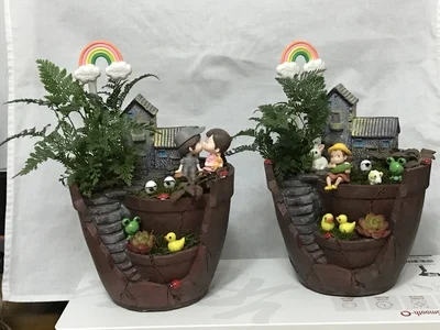 1pcs bonsai planter pot Fashion cartoon house flower pots resin large garden flowerpot garden plant decoration dropshipping 4