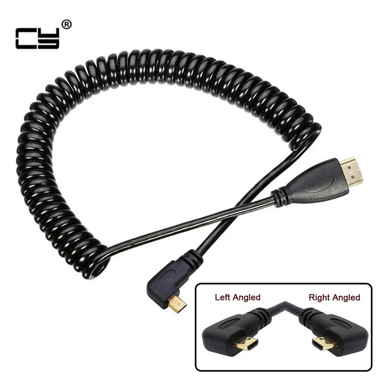 

Stretch Spring Left & Right Angled 90 Degree Micro HDMI to HDMI Male HDTV Cable for Cell Phone & Tablet & Camera