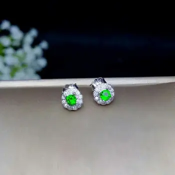 

hilovem 925 sterling silver Natural green diopside earrings fine Jewelry women trendy wedding wholesale gift new be030308agt