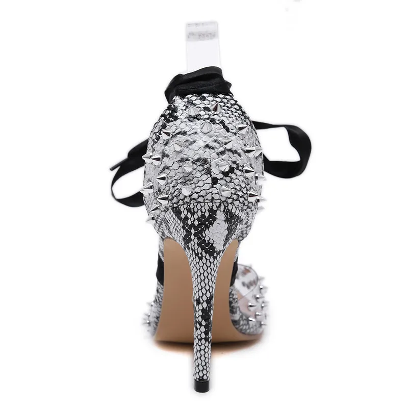 Женские туфли-лодочки на очень высоком каблуке 12 см с заклепками из прозрачного ПВХ пикантные женские летние туфли на тонком каблуке с перекрестной шнуровкой и ремешком на щиколотке для вечеринки
