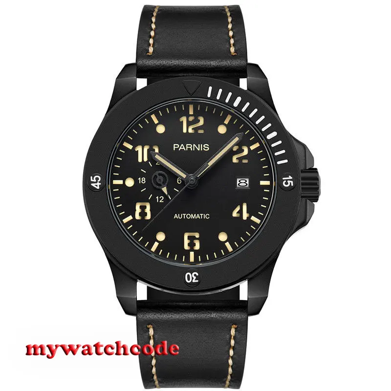 43mm Parnis black dial PVD Sapphire Glass 21 jewels miyato Automatic mens Watch 43mm Parnis black dial PVD Sapphire Glass 21 jewels miyato Automatic mens Watch
