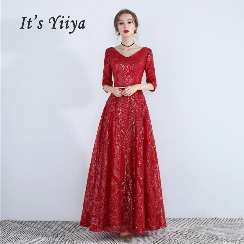 

Evening Dresses Sexy Backless V-neck Women Party Dress Plus Size Long 2019 Sequin Robe De Soiree Half-sleeve Prom Dresses E568
