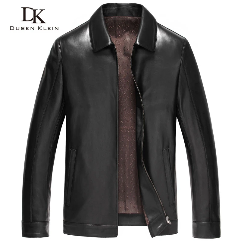 Dusen Klein Men Genuine Leather Jacket Autumn Outerwear Black/Slim/Simple Business Style/Sheepskin Coat 14Z6608 cowhide print jacket