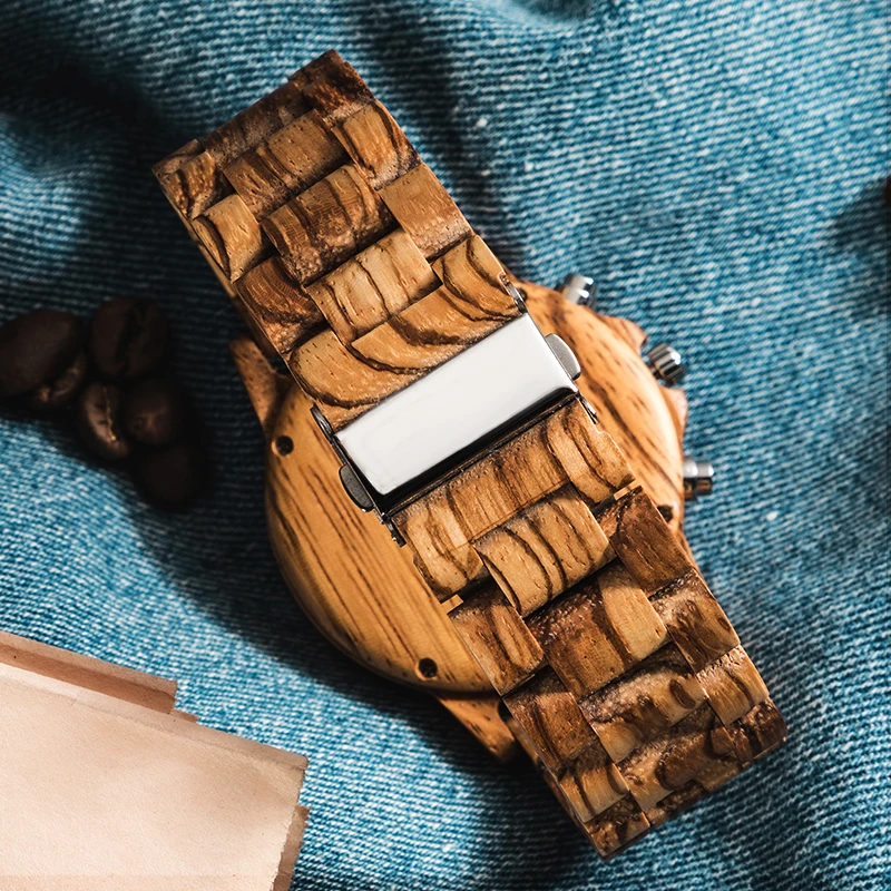 Cena Moda drewniane mężczyźni oglądać naturalne Zebra drewna zegarek z datą i wiele stref czasowych reloj hombre męska prezent zegarki W K01