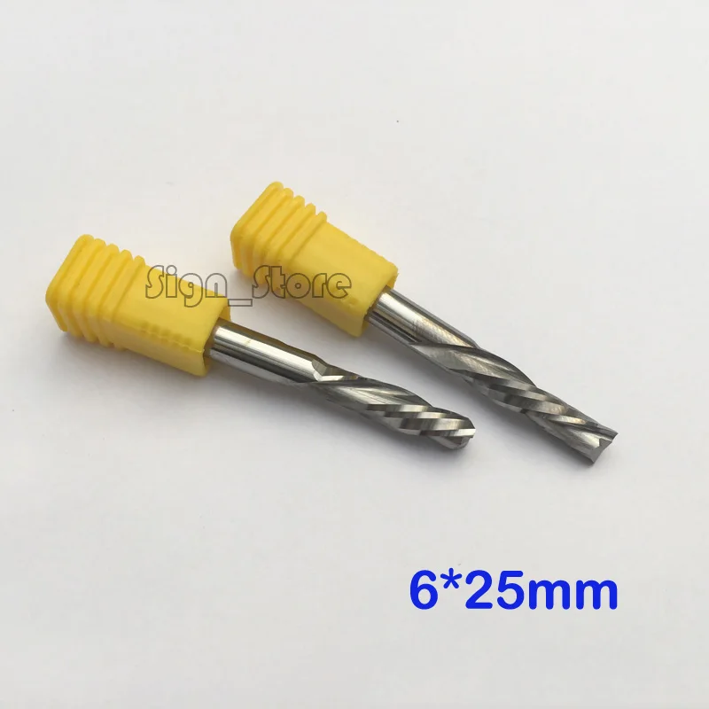 2pc 6mm*25mm Free shipping Double flute Left hand spiral end mill CNC