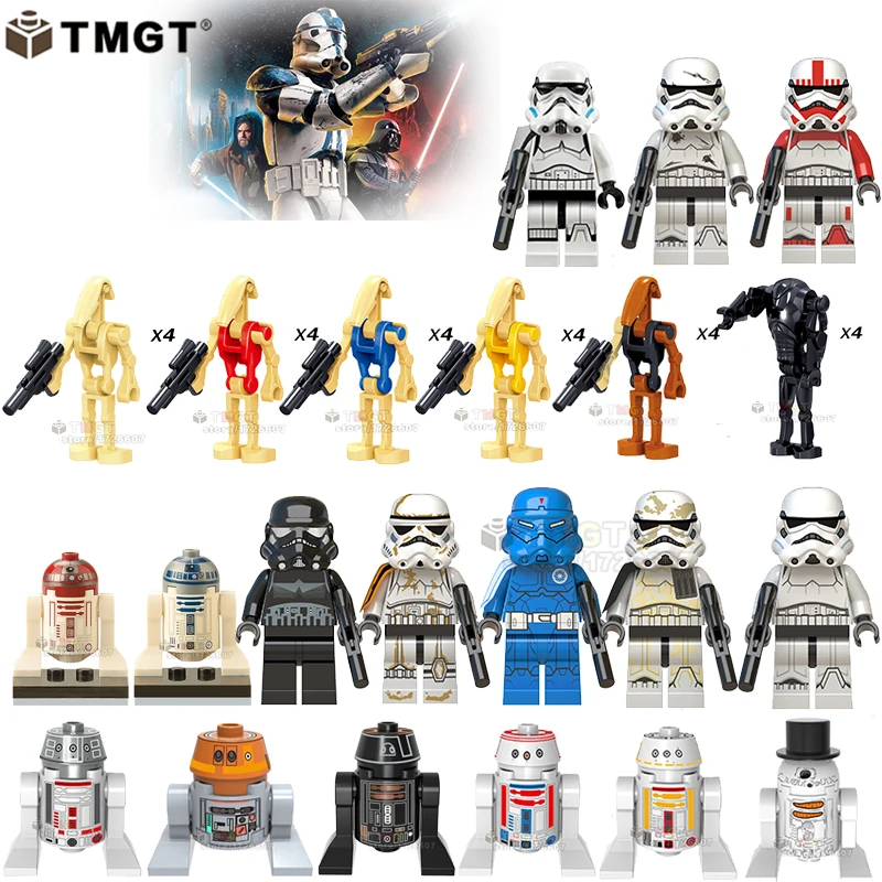 

Single Star Mini Bricks Battle Droid Soldier Robot R2D2 C-3PO Darth soldiers Snowtrooper K-2SO Building Blocks Toys for Children