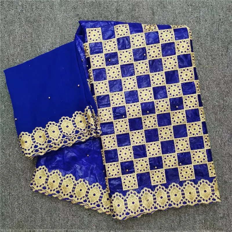

African fabric african tissu bazin riche with beads brode with 2 yards french net lace for party HL051710