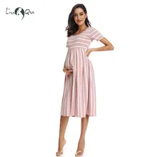 Vestido de maternidad a rayas informal de verano para mujer, Vestido de manga corta hasta la rodilla, vestidos de embarazo, ropa plisada, vestido de fiesta de bebé rosa