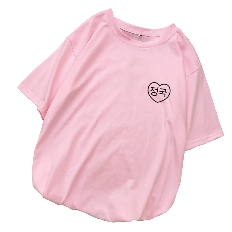 Fashion Harajuku Tshirt Women Korena Letter Heart Print Short Sleeve Tops Casual Loose Streetwear Tee Shirt Femme Camiseta Mujer (5)