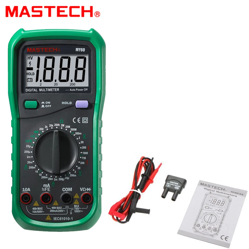

MASTECH MY60 Digital Multimeter DMM AC/DC Voltmeter Ammeter Ohmmeter Tester w/hFE Test Multimetro Ammeter Multitester