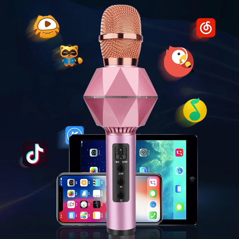 Беспроводной Bluetooth KTV динамик мини домашний Микрофон Модный светодиодный фонарик Ручной микрофон для мобильного телефона музыка Pla