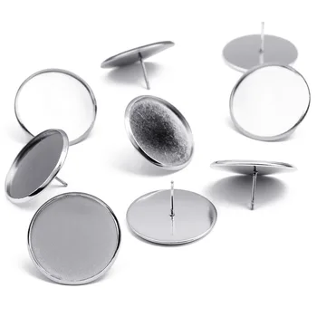 

New 50pcs/lot Fit 25mm Cameo Glass Cabochons Base Stainless Steel Earrings Settings Tray Bezel Blanks For DIY Jewelry Findings